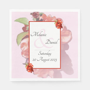Red and Pink Quince Flowery Wedding Napkin