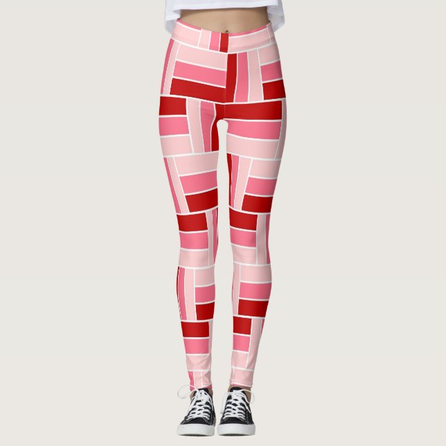 Red and Pink Rectangles Leggings (Front)