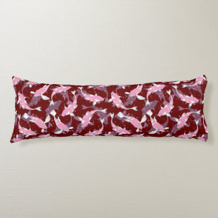 Red And Pink Repeating Motif Koi Fish Pattern Body Pillow