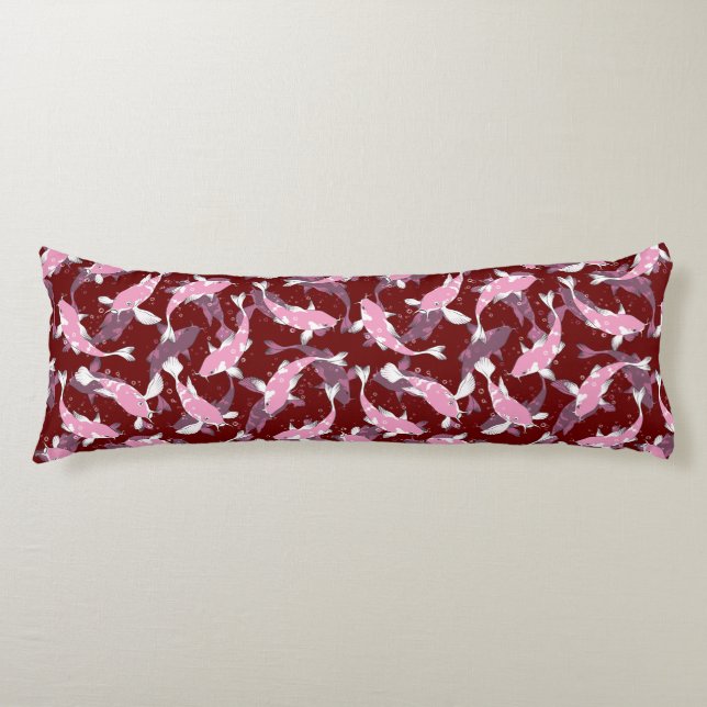 Red And Pink Repeating Motif | Koi Fish Pattern Body Pillow (Front)