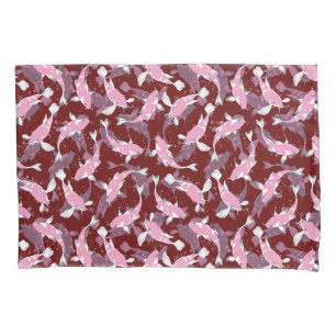 Red And Pink Repeating Motif   Koi Fish Pattern Pillowcase