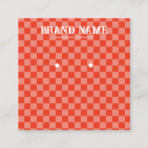Red and Pink Retro Bold Groovy Earrings Display Square Business Card