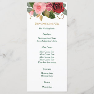 Red and Pink Rose Border Wedding Menu