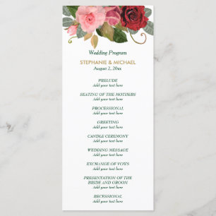 Red and Pink Rose Border Wedding Program
