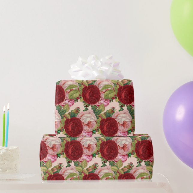 Red and Pink Rose Decoupage Craft or Wrapping Paper (Party Gifts)