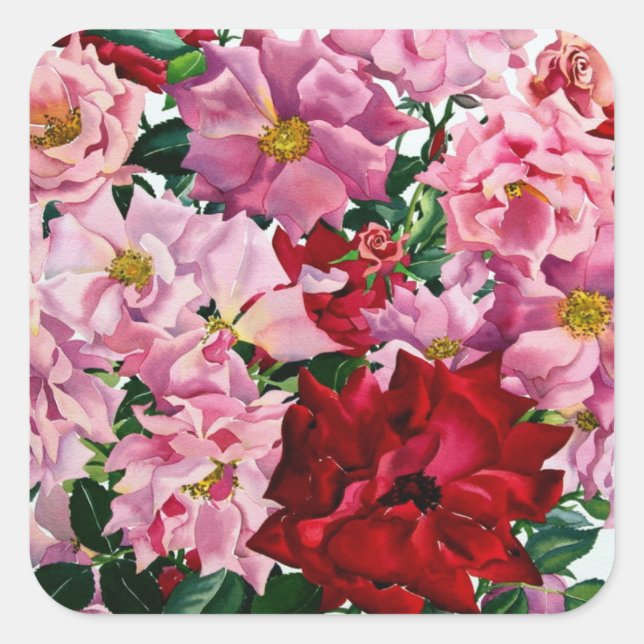 Red and Pink Roses 2008 Square Sticker (Front)