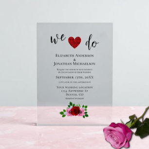 Red and Pink Roses Wedding Acrylic Invitations