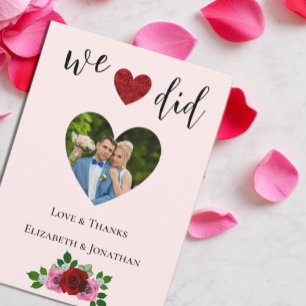 Red and Pink Roses Wedding Thank You Card