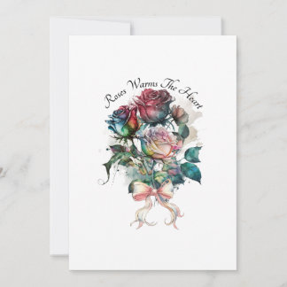 Red and pink roses with a bow card