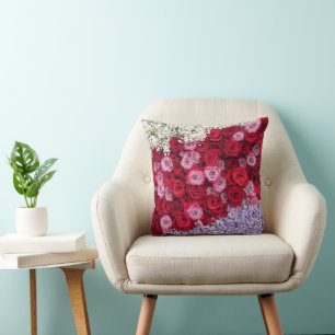 Red and Pink Roses with Colourful Gypsophila Throw Pillow