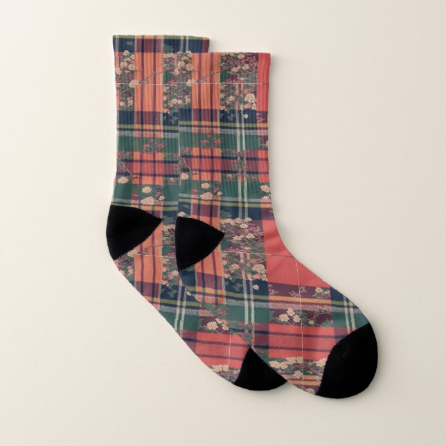 Red and Pink Scotish Sakura Modern Tartan Socks (Pair)