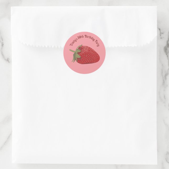 Red and Pink Strawberry Custom Message Classic Round Sticker (Bag)