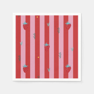 red and pink stripe, bold design with strawberries napkin