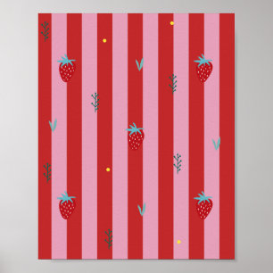 red and pink stripe, bold design with strawberries poster