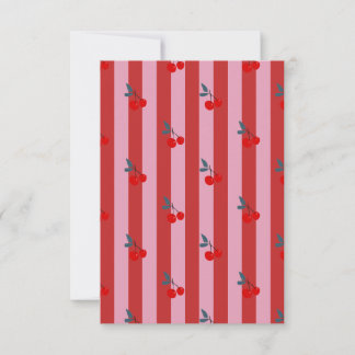 Red and pink stripe design with cherries card