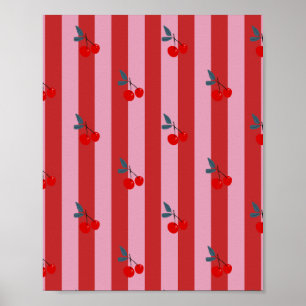 Red and pink stripe design with cherries card poster