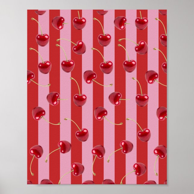 Red and pink stripe design with cherries poster (Front)
