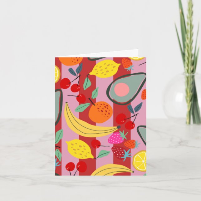 Red and pink stripe fruit pattern card (Front)