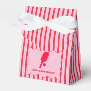 Red and Pink Striped Pickleball Birthday Party Favor Box
