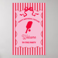 Red and Pink Striped Pickleball Birthday Party