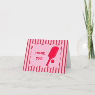 Red and Pink Striped Pickleball  Thank You Card