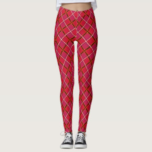 Red and pink tartan pattern leggings 