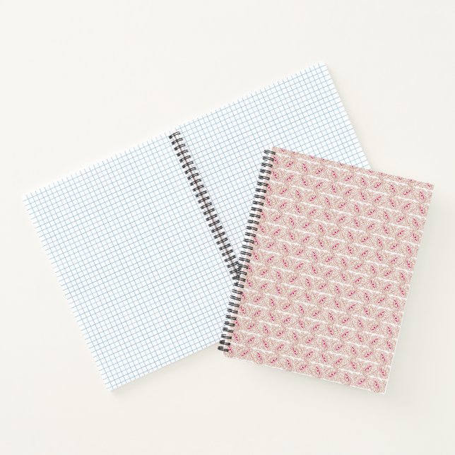 Red and pink textiles laid over a patterned rug wi notebook (Inside)