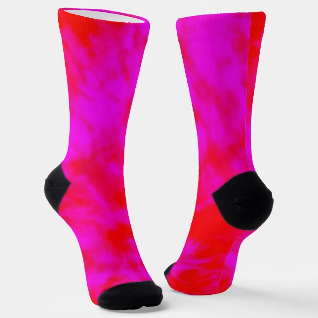 Red And Pink Tie Dye, Crew Socks (Angled)