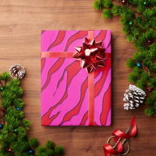 Red And Pink Tiger Stripes Animal Print Wrapping Paper