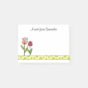Red and Pink Tulips Floral Personalized Post-it Notes