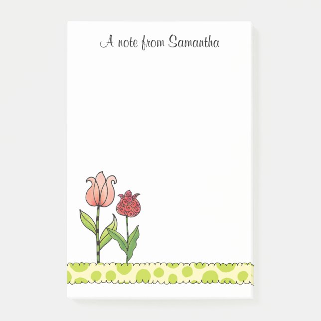 Red and Pink Tulips Personalized 4 x 6 Post-it Notes (Front)