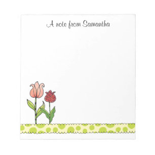 Red and Pink Tulips Personalized 5.5 x 6 Notepad