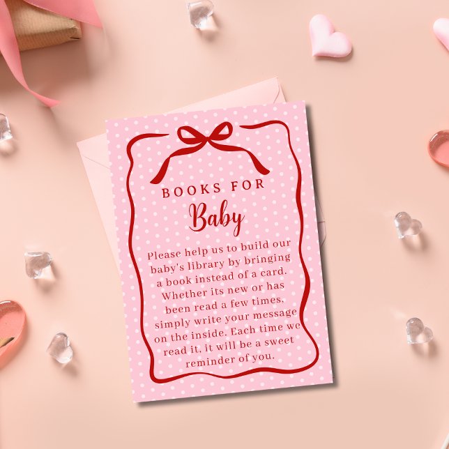 Red and Pink Valentines Books For Baby Shower Enclosure Card (Creator Uploaded)