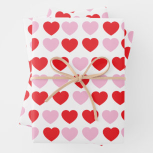 Red and Pink Valentines Day Hearts Wrapping Paper Sheet