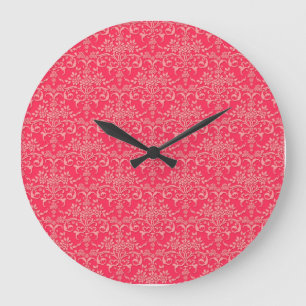 Red and PInk Victorian Damask Style Pattern Large Clock