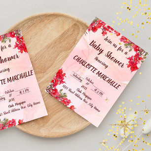 Red and Pink Watercolor Baby Shower Invitation