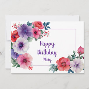Red and Pink Watercolor Floral Personalized Card