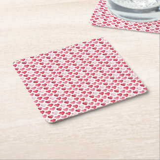 Red and Pink Watercolor Hearts Valentine Square Paper Coaster