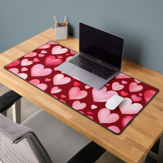 RED AND PINK WATERCOLOR LOVE HEARTS DESK MAT