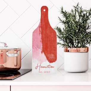Red and Pink Watercolor Monogram Established  Cutting Board