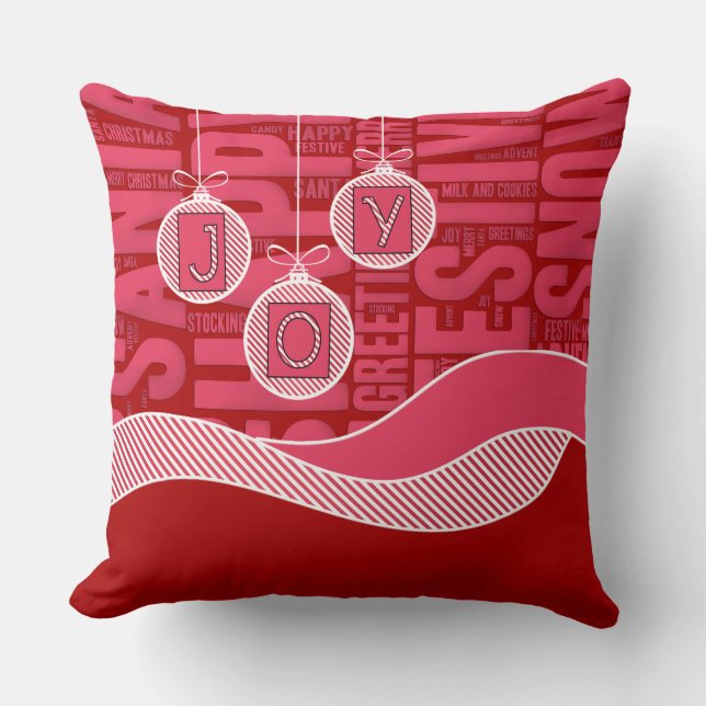 Red and Pink with Monogram and Joy Throw Pillow (Front)