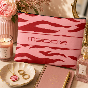 Red and pink Zebra Stripes Pattern Accessory Pouch