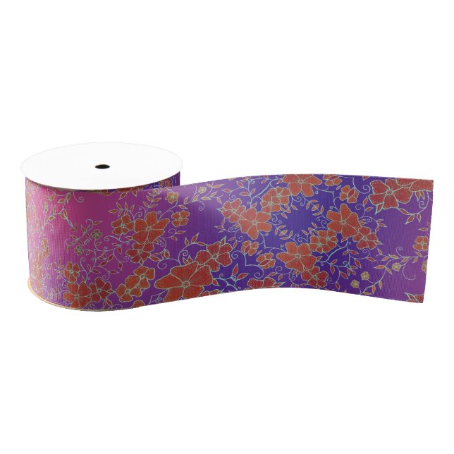Red and Purple Flower Pattern Ribbon Grosgrain Ribbon (Spool)