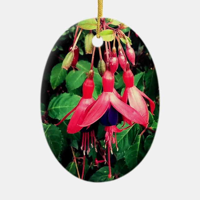 Red and purple flowers ceramic ornament (Front)