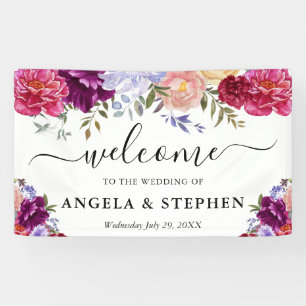 Red and Purple Flowers Wedding Welcome Banner