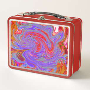 Red and Purple Groovy Abstract Retro Art Metal Lunch Box