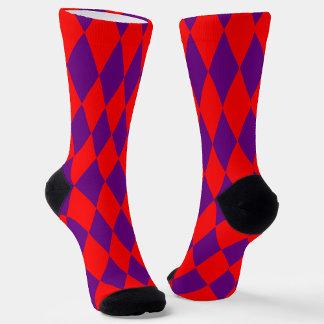 Red and Purple Harlequin Checkered Design  Socks