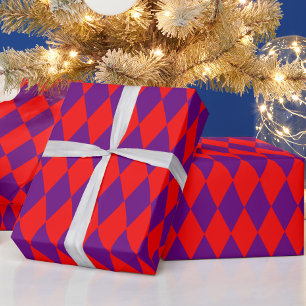 Red and Purple Harlequin Checkered Design  Wrapping Paper