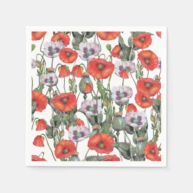 Red and Purple Poppies Pattern Napkin (Front)