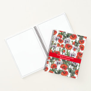Red and Purple Poppies Pattern Personalized Sketch Notebook